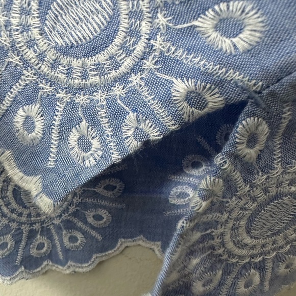 Talbots Chambray Linen Embroidered Blouse - Picture 6 of 8